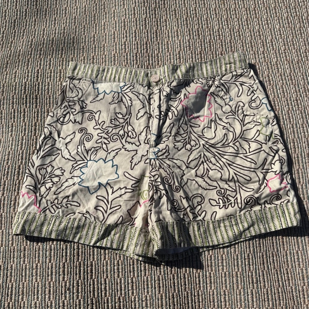 Knox Rose Womens Floral Striped Boho Shorts Cream Green Size L Bohemian Casual